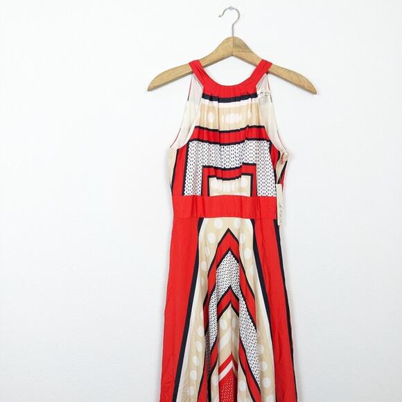 NWT Eliza J Scarf Print Crepe De Chine Halter Neck Tie Maxi Dress Size 2 - Picture 3 of 11